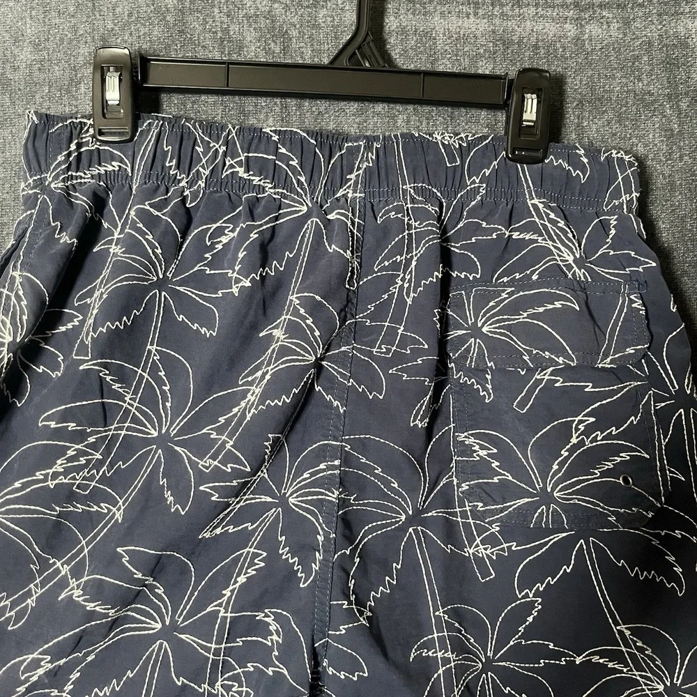 SURF8 Mens Swim Trunks Size Large L Navy Blue Embroidered Palm Tree Surf Shorts
